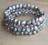 Natural Freshwater Pearl Bracelet 6-7mm Silver Gray 4-row Charming Women Gift