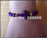 Purple Howlite Stone Cross Bracelet, Stretch Beaded Jewelry 15PCS