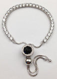 Sparkling Zircon Glass Spacer Silver Bracelet Adjustable