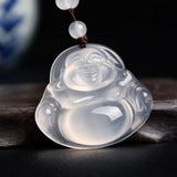 Natural Agate Chalcedony Class A Happy Pendant Necklace