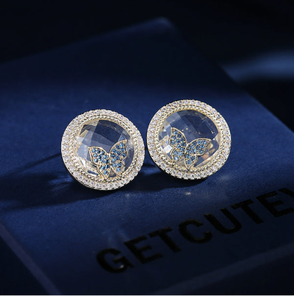 S925 Silver Needle Crystal Zircon Earrings Butterfly Wings