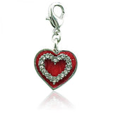 Heart Double Charms Rhinestone Dangle Enamel Lobster Clasp Pendant