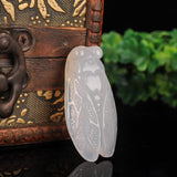 Natural Jade Pendant Cicada Necklace Hand-Carved Green Gemstone