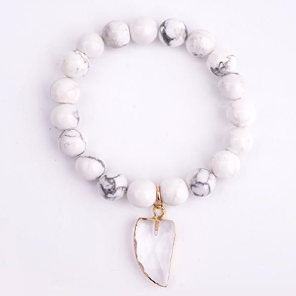 BOJIU Wolf Teeth Pendant Bracelets Howlite Mixed Bead Women Strand Bracelet