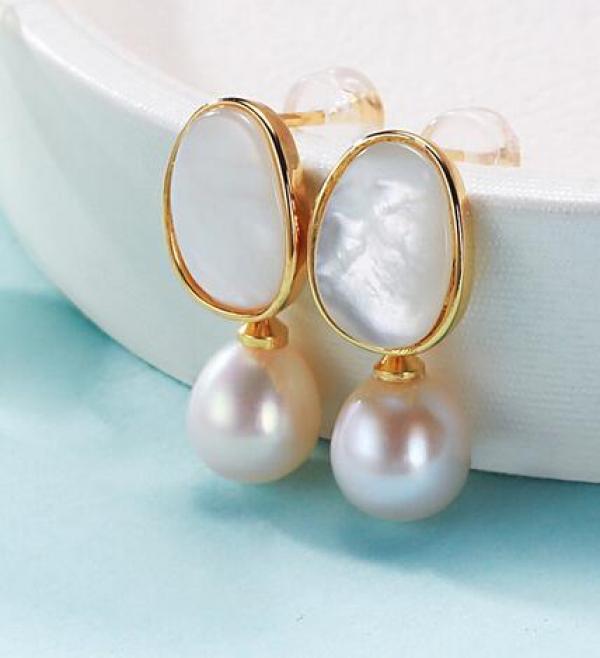 925 Silver Shell Sea Water Drop Freshwater Pearl Earrings