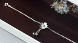 925 Sterling Silver Cherry Flower Chain Bracelet Tassel with Lucky Beads Charms
