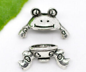 Antique Silver Frog Charm Bead Caps Set for Jewelry Making