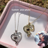 Colorful Butterfly Projection Necklace with Heart Shape Picture Pendant