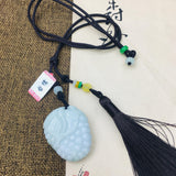 Burmese Emerald Jade Carved Grape Pendant Necklace with Tassel