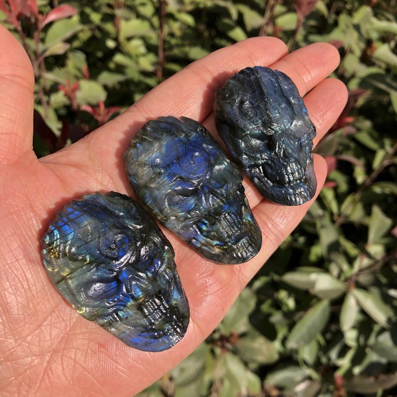 Labradorite Skull Necklace Pendant Carved Statue Decoration Crystal Gift
