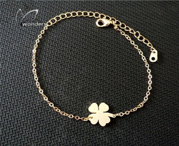 10PCS Stainless Steel Lucky Clover Heart Charm Bracelet For Women