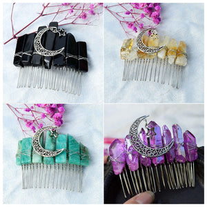 Natural Citrine Amethyst Crystal Hair Comb