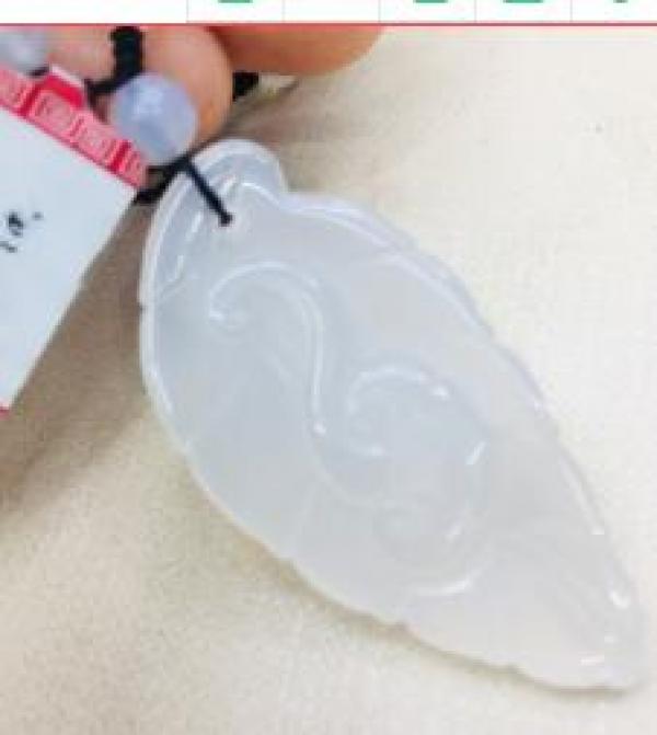 Brazilian Ice Jade Leaf Pendant Necklace with Chalcedony Bead