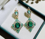 S925 Silver Needle Copper Plated 14K Petal Lake Green Emerald Earrings