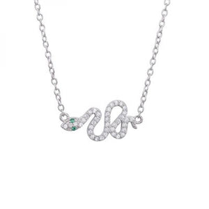 SloveCabin 925 Silver Clear Zircon Snake Pendant Long Chain Necklace For Women