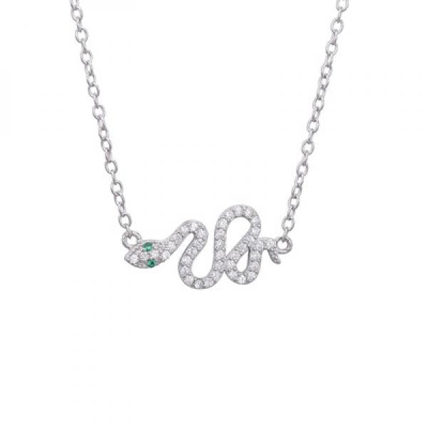 SloveCabin 925 Silver Clear Zircon Snake Pendant Long Chain Necklace For Women
