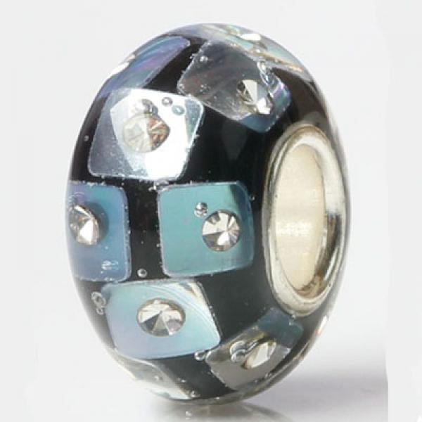 925 Silver Large Hole 3D Square Charm Glass Beads for Bracelet