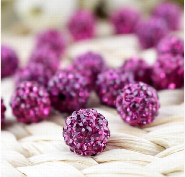 Fuchsia Hot Pink Clay Disco Ball Beads 8mm - 100pcs