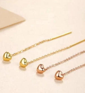 18k Heart Drop Earrings Long Earring 2 Colors