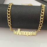 Butterfly Name Necklace Stainless Steel Crown Pendant Personalized Jewelry