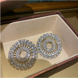 Women Ice and Snow Secret Bright Round Snow Flower Earrings