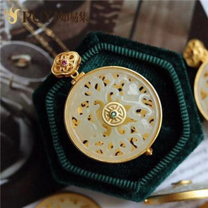 Hetian Jade Necklace Silver Clavicle Chain Retro Chinese Style