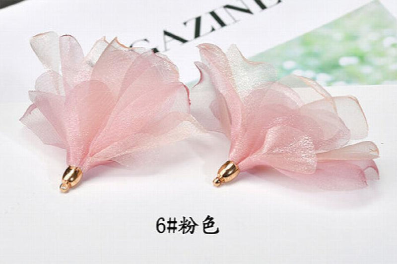 DIY Chiffon Satin Flower Pendant Earrings