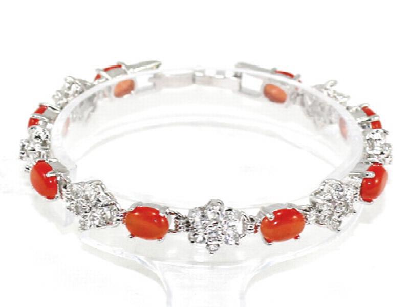 Orange Opal & Silver Chain Bracelet Jewelry