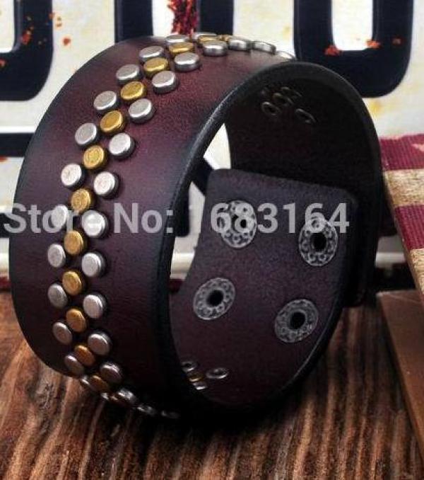 Retro Leather Bracelet Cuff Metal Studs