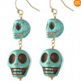 14K Fill Double Skull Turquoise Earrings For Women