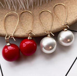 Simulated Pearl Round Dangle Earrings - Red Gray Ball Drop Earring