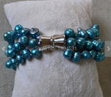 Teal Freshwater Pearl Bracelet 3 Rows 7.5inches Wedding Jewelry