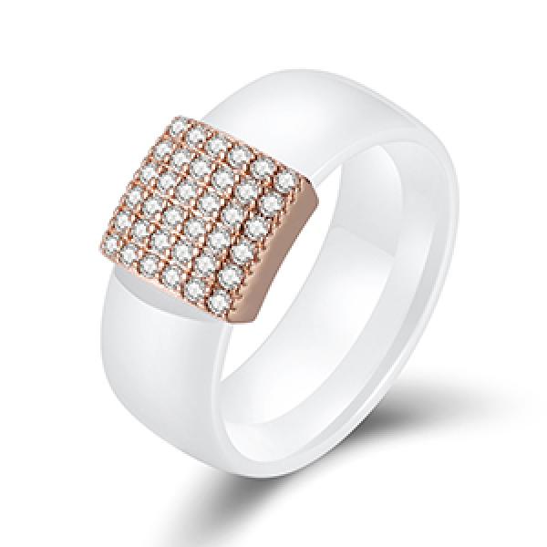 Ceramic Ring with Cubic Zirconia in Rose Silver - Wedding Band