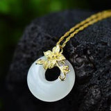 Chinese Flower Branch Hetian Jade Pendant Necklace