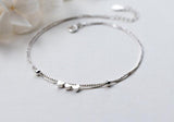 925 Sterling Silver Double Rows 3-Heart Anklet Bracelet