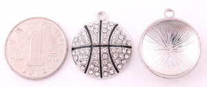 10pcs Rhodium Plated Basketball Pendants with Sparkling Crystal Enamel
