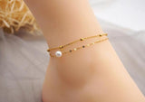 Double Rows Chain Freshwater Pearls Anklet Women Gift