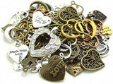 100g Mixed Vintage Alloy Heart Pendant Charms for DIY Jewelry - 60-70pcs