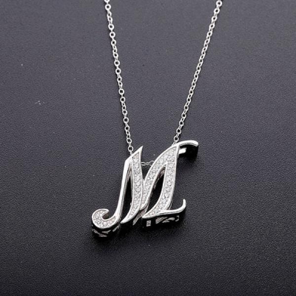 925 Silver M Y Pendant Necklace CZ Crystal Japanese Men Women Jewelry