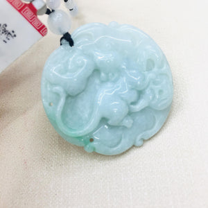 Emerald Jade Carved Green Rat Zodiac Pendant Necklace