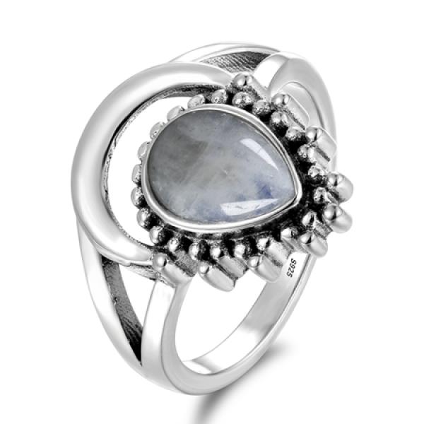 Vintage Moonstone Water Drop Ring 925 Silver Wedding Party Jewelry