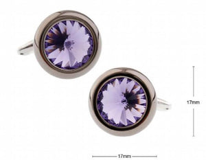 Round Purple Crystal CUFFLINKS for Men L1522 17mm