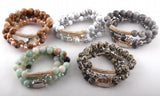 3pc Bracelet Set - Natural Stone & Glass Crystal Pave Bracelets