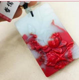 Natural Chicken Blood Jade Carved Flower Pendant Necklace