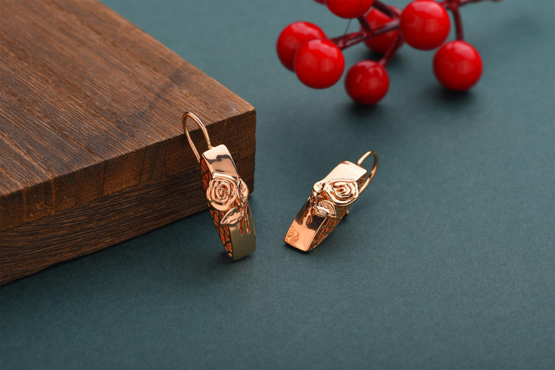 Aomigc Long 585 Rose Hollow Flower Dangle Earrings