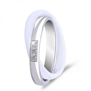 Stainless Steel Pink Zircon Double Finger Ring for Women