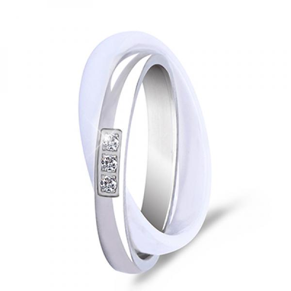 Stainless Steel Pink Zircon Double Finger Ring for Women