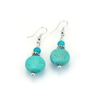 Turquoise Coin Earrings S925 Sterling Silver Hook Lady Gift