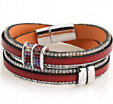Rhinestone Bling Charm Wrap Bracelet Leather Magnetic Clasp