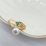 Natural Freshwater Pearl Crystal Feather 14k Filled Ladies Party Ring